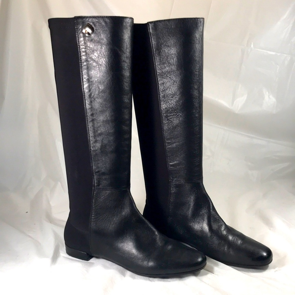 Kate Spade Olivia Women’s Black Italian Leather Riding Equestrian Pull On Boots - Picture 2 of 11